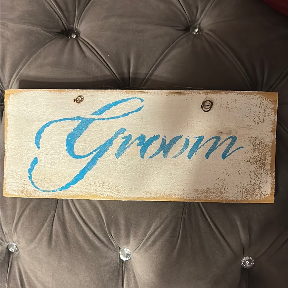 Rustic Wooden Groom Sign for wedding with Blue Script